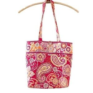 Vera Bradley Button Tote Paisley Print in Red Raspberry Fizz 13 x 14 x 4.5